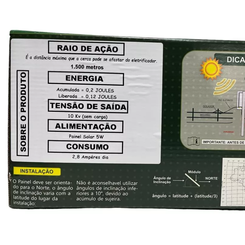 Aparelho De Choque Rural Solar C/bateria Lítio 20km 0,12 J