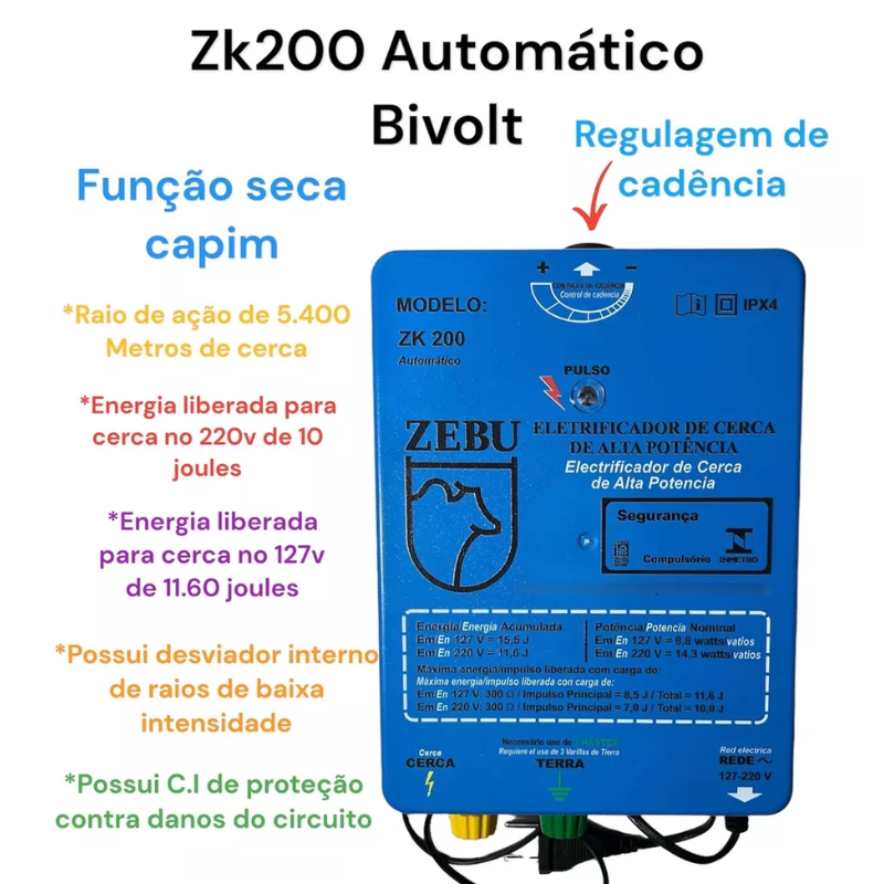 Aparelho De Choque Elétrico Cerca Rural Zk200 10j Zebu