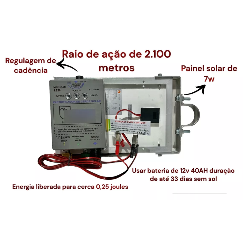 Eletrificador Cerca Elétrica Solar Aparelho Choque Zebu 35km