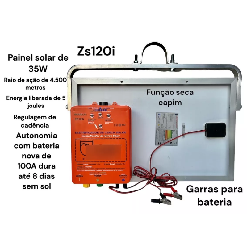 Cerca Elétrica Rural Solar Zs120i Zebu 120km Seca Capim 6j