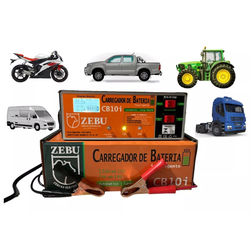 Carregador De Bateria 10ah Inteligente Automotivo 12v E 24v