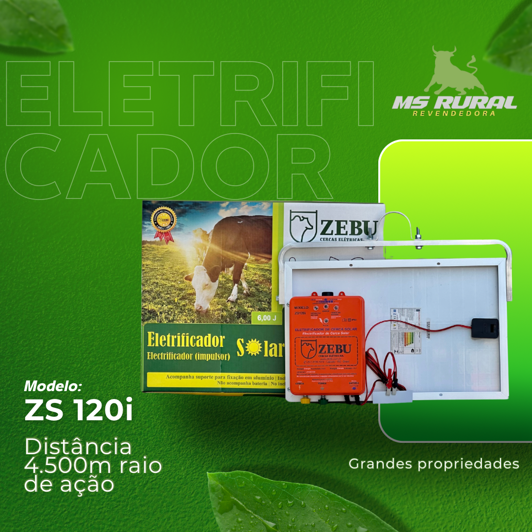 Cerca Elétrica Rural Solar Zs120i Zebu 120km Seca Capim 6j