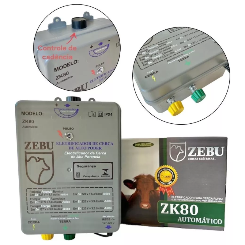Eletrificador De Cerca Zk80 Zebu Bivolt (gado E Seca Capim)