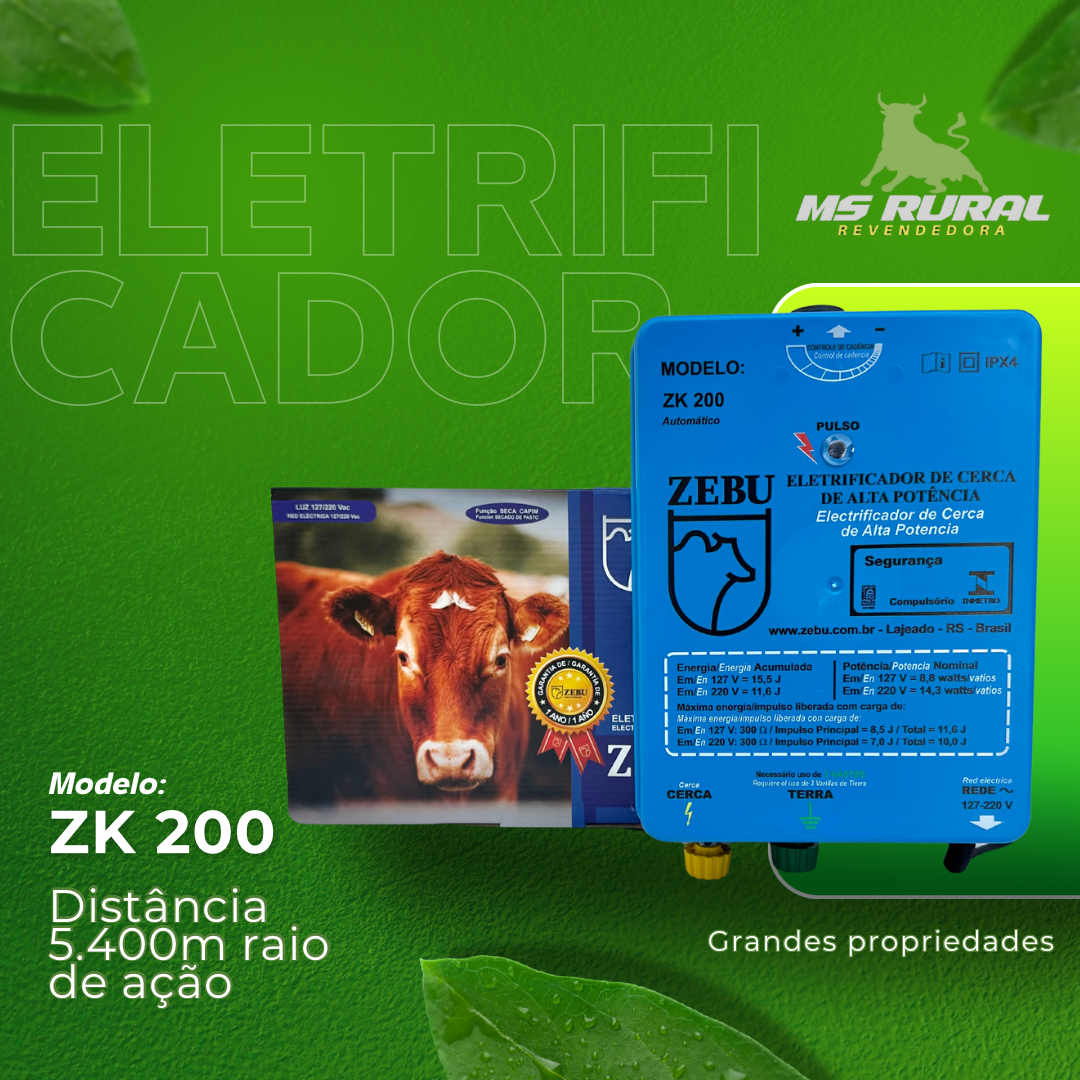 Aparelho De Choque Elétrico Cerca Rural Zk200 10j Zebu
