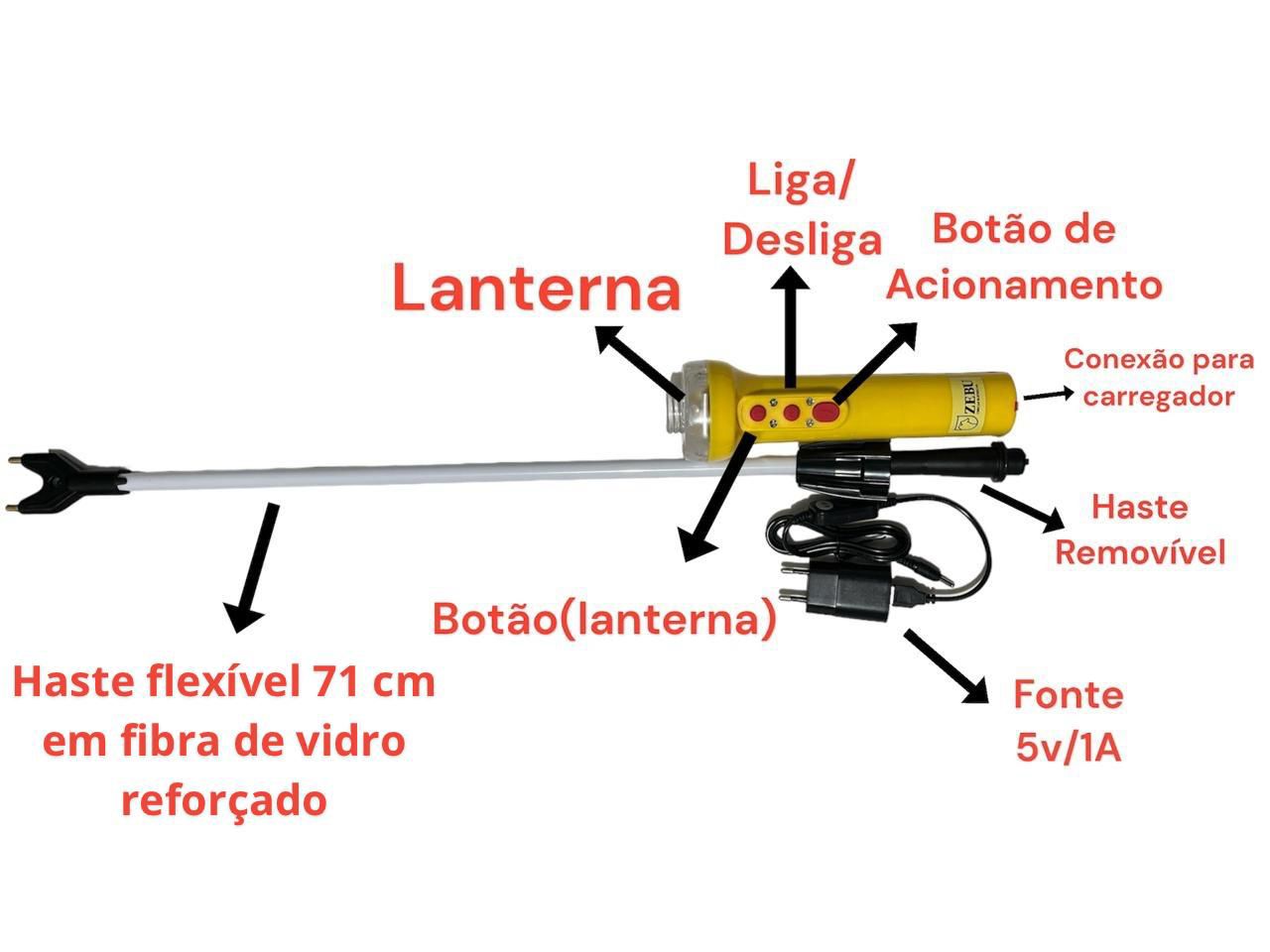 Ferrão Zebu Flexível de 71cm Regarregável Eletronico com Lanterna LED