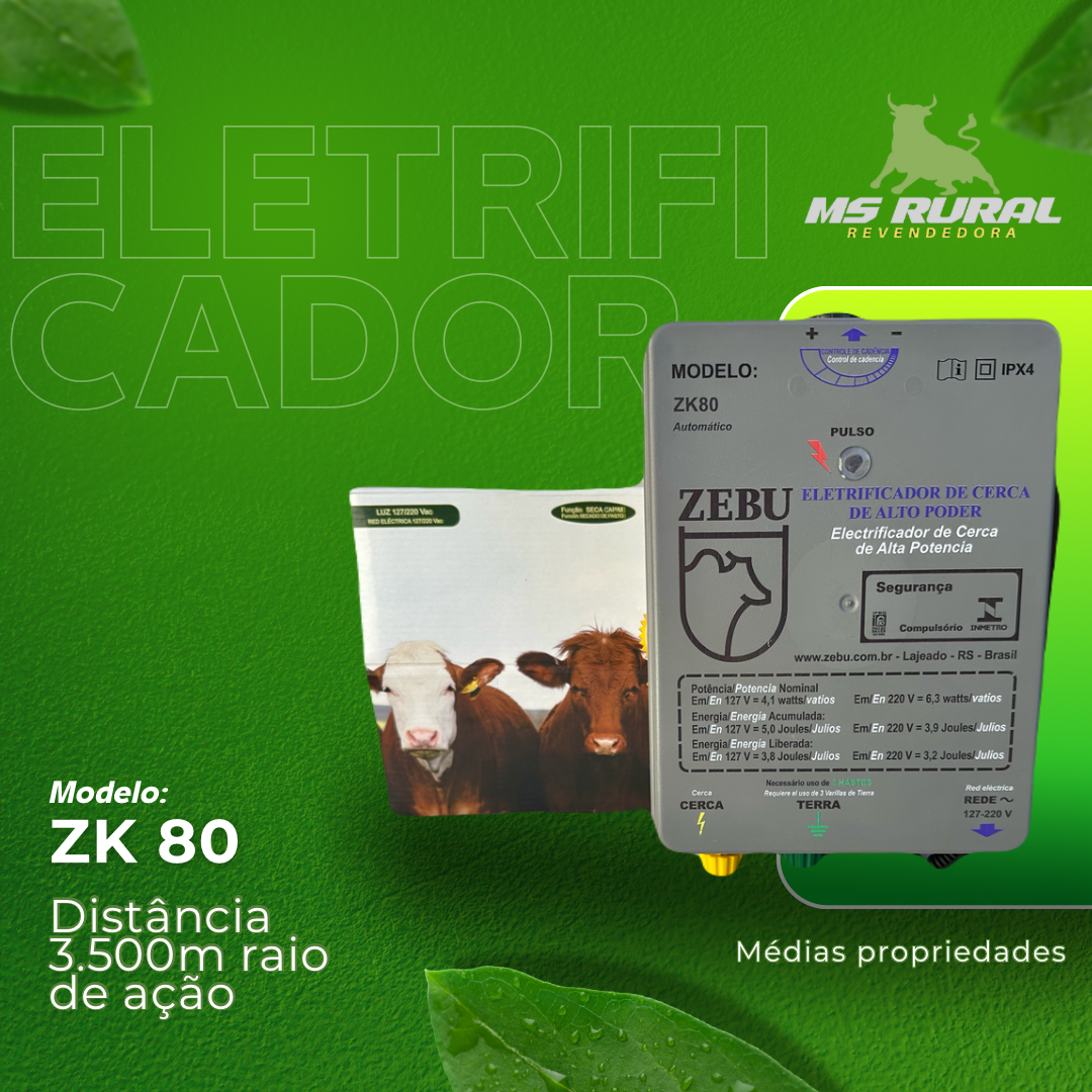 Eletrificador De Cerca Zk80 Zebu Bivolt (gado E Seca Capim)