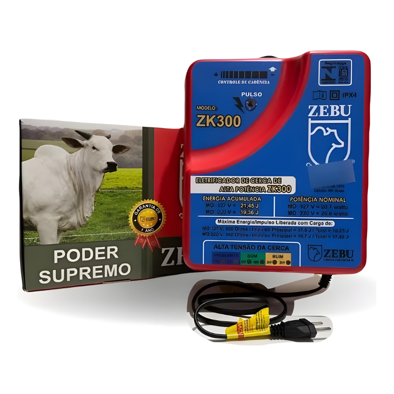 Cerca Elétrica Rural Zebu Zk300 Eletrificador Super Potente 17,5 Joules